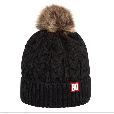 Beanie Black w/Cuff and Pom-Pom - One Size